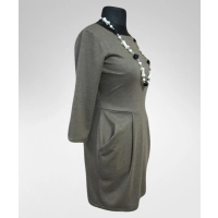 Szaro/brązowa elegancka sukienka z kieszeniami - Donna